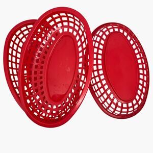 Vintage Red Plastic Serving Baskets Set of 3 Retro Diner